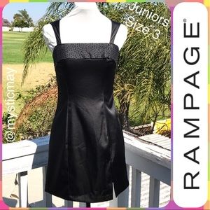RAMPAGE Beaded Black Satin Slit Thigh Sexy Cocktail Dress LBD Juniors Size 3